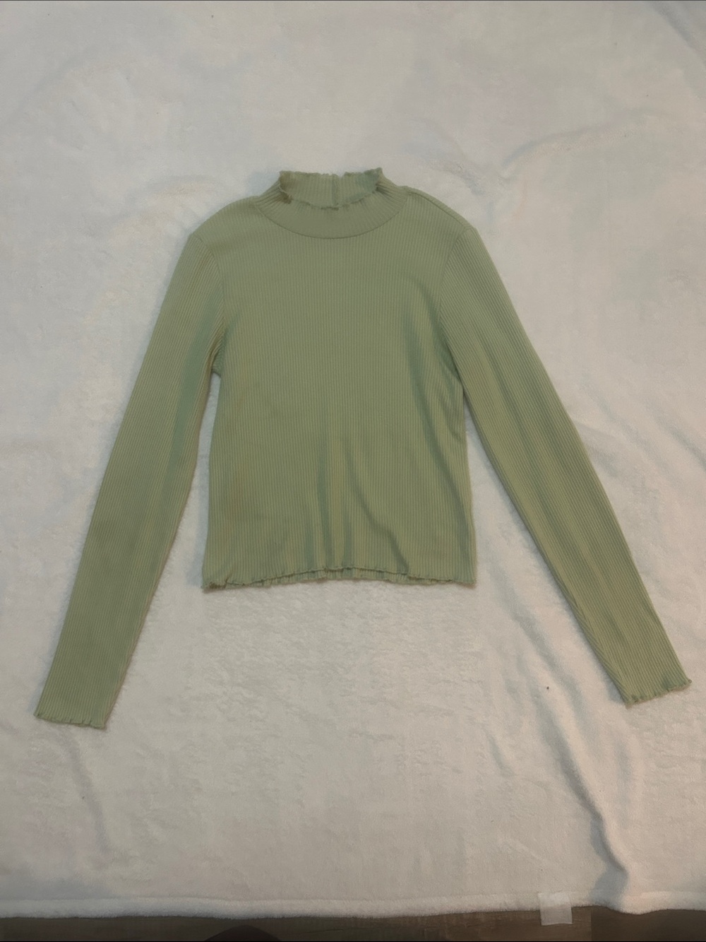 American Eagle Women’s Shirt Ribbed Mock Neck Long-Sleeve Top Sage Size Medium